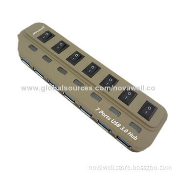 7-port USB3.0 Hub, Comes with 7 LED Indicators for Each Port, On/Off Switch, OEM Orders Welcomed
